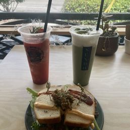 Beef Teriyaki Sandwich, Sendo Strawberry Slushy, Signature Matcha Latte Beef Teriyaki Sandwich, Sendo Strawberry Slushy, Signature Matcha Latte