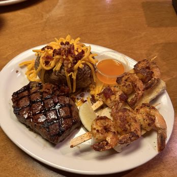 Texas Roadhouse - 8 oz. sirloin, grilled shrimp, and a loaded baked potato - Salad Near Me - Scottsdale, Arizona