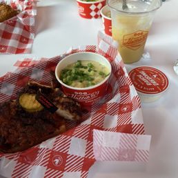 Hot damn chicken, bacon grits and a pain killer Hot damn chicken, bacon grits and a pain killer