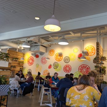 Morning Belle - Fun citrus wall inside. - Breakfast & Brunch Near Me - Grand Rapids, Michigan