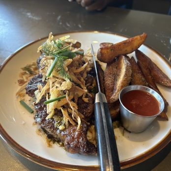 The Third Place - 14oz ribeye with potato wedges - Bars Near Me - Lancaster, California