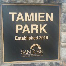 Brass plate at the entrance to Tamien Park Brass plate at the entrance to Tamien Park