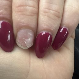 You can see where adhesive started only halfway down my nail. You can see where adhesive started only halfway down my nail.