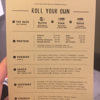 Rolltation - "Roll your own" sections with protein, veggie, sauce, topping and crunch options. - Asian Fusion Near Me - Toronto, Ontario