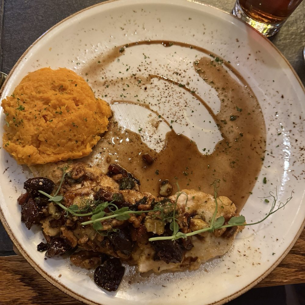 Cabernet Grill - Pecan Crusted Breast of Chicken Maple Chipotle Sweet Potato Mash - Seafood Near Me - Fredericksburg, Texas
