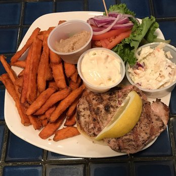 Marker 20 - Blackened Tuna Steak Sandwich with Sweet Potato Fries - Bars Near Me - Hampton, Virginia Marker 20 - Blackened Tuna Steak Sandwich with Sweet Potato Fries - Bars Near Me - Hampton, Virginia