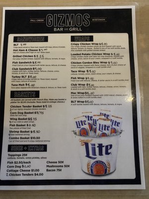 Menu photo 1 Gizmo’s Bar & Grill Fall Creek, WI Menu photo 1 Gizmo’s Bar & Grill Fall Creek, WI
