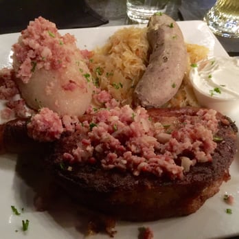 Old Vilnius Café - Lithuanian Combo Plate. Sausage and potato based items covered in bacon bits. Easily the best plate to get on your first visit. - Modern European Near Me - Darien, Illinois Old Vilnius Café - Lithuanian Combo Plate. Sausage and potato based items covered in bacon bits. Easily the best plate to get on your first visit. - Modern European Near Me - Darien, Illinois