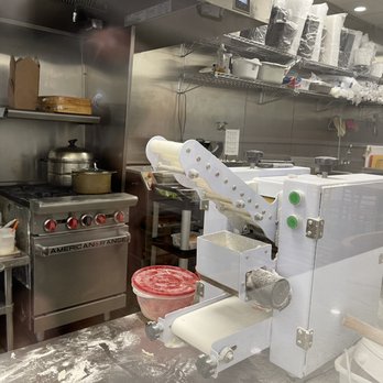 Dangela's Dumplings - Inside Kitchen - dumpling skin machine - Dim Sum Near Me - Libertyville, Illinois