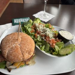 Inferno Lounge - Bacon Cheeseburger with a side salad.