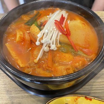 Jang Dok Dae - (Spicy Mushroom Stew) with pork - Korean Near Me - Flushing, New York Jang Dok Dae - (Spicy Mushroom Stew) with pork - Korean Near Me - Flushing, New York