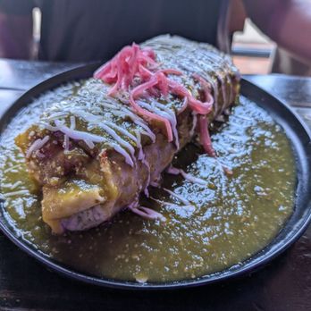 TacosWay - Wet burrito like 7 in Long and maybe one and a half in thick Worth every penny drizzled in green chili - Mexican Near Me - Placentia, California