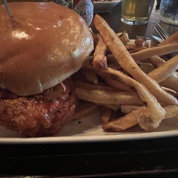 Copperwood Tavern - Spicy Chicken Sandwich with fries - New American Near Me - Arlington, Virginia Copperwood Tavern - Spicy Chicken Sandwich with fries - New American Near Me - Arlington, Virginia