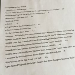 All the Shapes - January 2016 Sunday menu.
