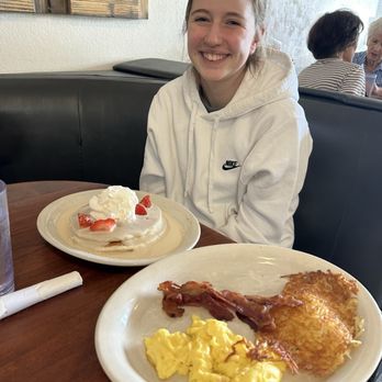 Scrambled - Tres leches pancakes with eggs, hashbrowns & bacon - Breakfast & Brunch Near Me - Bakersfield, California Scrambled - Tres leches pancakes with eggs, hashbrowns & bacon - Breakfast & Brunch Near Me - Bakersfield, California