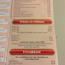 Menu from January 2018