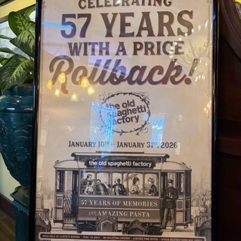 The Old Spaghetti Factory - Celebrating 57 years rollback price $16.57 3 course complete meal. - Italian Near Me - Honolulu, Hawaii