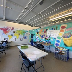 Black Earth Children's Museum - The art space. There were areas for painting, coloring, and making crafts. We made a bumble bee  out of a toilet paper roll.