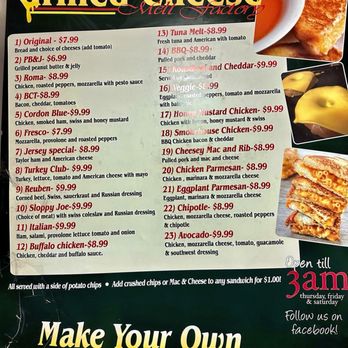 Grilled Cheese - Wall menu - Sandwiches Near Me - Morristown, New Jersey