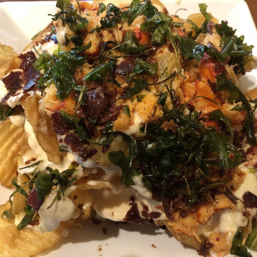 Fins At Sharky's - Lobster Nachos- it says small plate but this is a full meal - Steakhouses Near Me - Venice, Florida