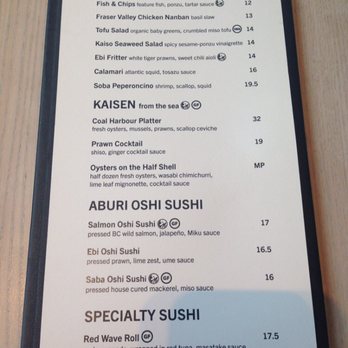 Miku - Bar Bites Menu. Served during kitchen turnover 2 or 3 to 5 - Japanese Near Me - Vancouver, British Columbia