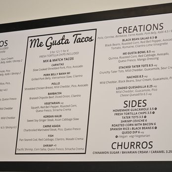 Me Gusta Tacos - Menu board - Tacos Near Me - Henderson, Nevada