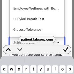 Labcorp - Choices given before appointment times.