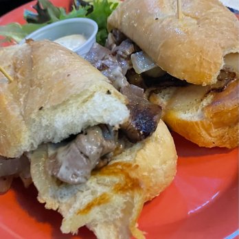 The Blu Pig - Photo does do it justice...great prjme rib (basically steak) sandwich. Sautéed onions, melty cheese and horseradish sauce in the side - Barbeque Near Me - Moab, Utah The Blu Pig - Photo does do it justice...great prjme rib (basically steak) sandwich. Sautéed onions, melty cheese and horseradish sauce in the side - Barbeque Near Me - Moab, Utah