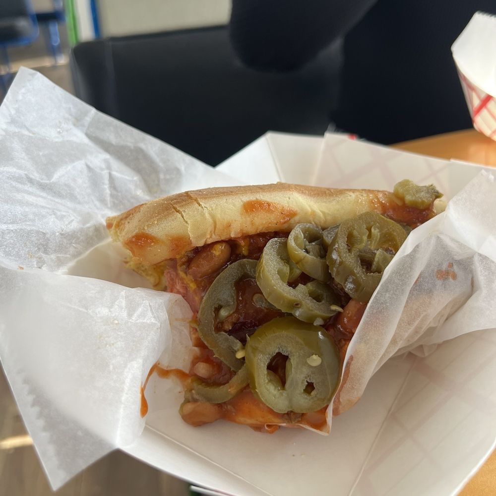 Half eaten chili dog Half eaten chili dog