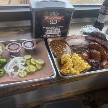 Hurtado Barbecue - El jefe platter , with an extra side of potato salad because the platter only comes with two sides - Barbeque Near Me - Arlington, Texas