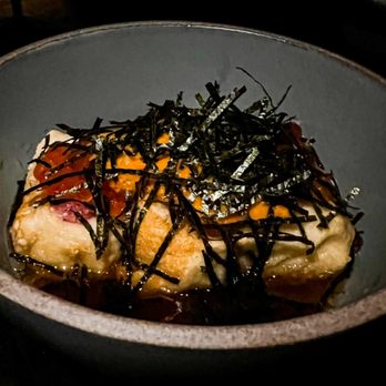Ryla - Agedashi Meiji Tofu with Santa Barbara Uni Salmon Roe dashi radish wasabi oil and nori - Asian Fusion Near Me - Hermosa Beach, California