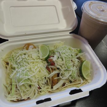 Los Amigos Taqueria - Baja Style Fish Tacos $8.25 and Horchata $2.45 at Los Amigos Taqueria 5/2017 - Mexican Near Me - Brookline, Massachusetts