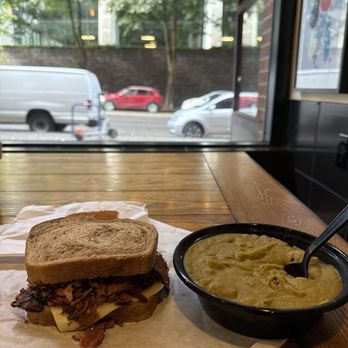 Portland Kettle - Pastrami sandwich on rye, split pea soup, and corn bread - Soup Near Me - Portland, Oregon Portland Kettle - Pastrami sandwich on rye, split pea soup, and corn bread - Soup Near Me - Portland, Oregon