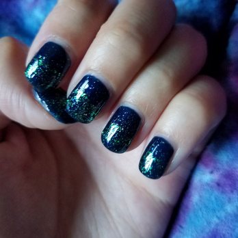 Pro Nails - This is 3 gel colors. A dark blue base, blue glitter, and green glitter on top. Very well done by Lynn! - Nail Salons Near Me - Brisbane, California Pro Nails - This is 3 gel colors. A dark blue base, blue glitter, and green glitter on top. Very well done by Lynn! - Nail Salons Near Me - Brisbane, California