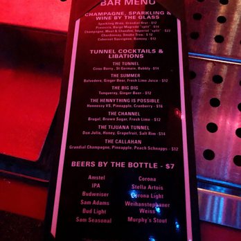 Tunnel - Drink menu- definitely some interesting cocktail choices - Dance Clubs Near Me - Boston, Massachusetts