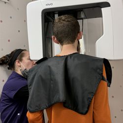 Andrea M Mattia, DDS - Setting him up for X-rays, Miss Jackie has us covered!