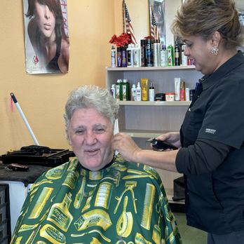 Studio 53 - Bill getting a haircut by Suzie. - Hair Salons Near Me - Lakeland, Florida Studio 53 - Bill getting a haircut by Suzie. - Hair Salons Near Me - Lakeland, Florida
