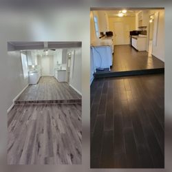 D & M Kitchen and Bath Supply - Removed old floor and kitchen. Installed new waterproof flooring, new Koville Cabinets, countertops and new LED Lights