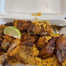 Fried pork and rice and beans Fried pork and rice and beans