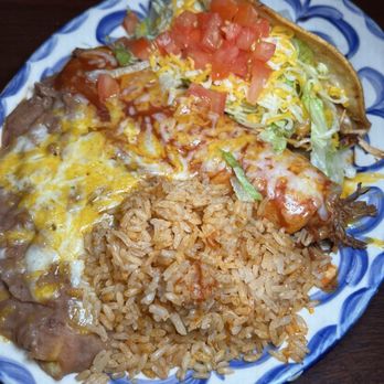 Eddie's Mexican Restaurant - Hard chicken taco, and shredded beef enchilada with rice & beans. - Mexican Near Me - Las Vegas, Nevada