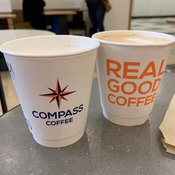 Compass Coffee - two cups of coffee on a table - Coffee & Tea Near Me - Washington, DC, District of Columbia