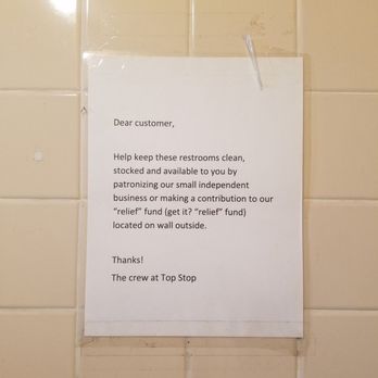 Chevron - a sign on the wall of a bathroom - Gas Stations Near Me - Government Camp, Oregon Chevron - a sign on the wall of a bathroom - Gas Stations Near Me - Government Camp, Oregon