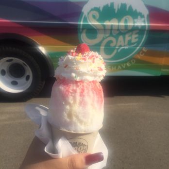 Sno Cafe - Birthday cake sno come with cheesecake on the bottom , deeeeelish. - Food Trucks Near Me - Clovis, California