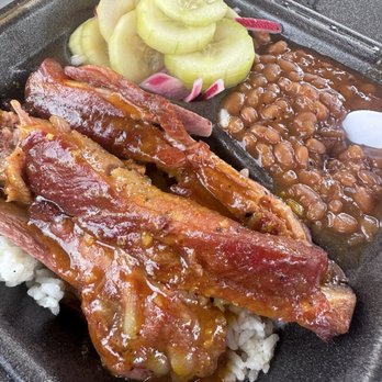 Malson's BBQ - Rib plate with cucumber salad and beans - Southern Near Me - Kingsland, Georgia