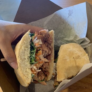 TK Cafe - Homemade BBQ pork (charsiu) with pickled veggies on ciabatta with a side salad - Asian Fusion Near Me - Burbank, California