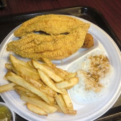 T J's Place - catifsh, fries, rice with gravy