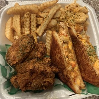 Krack Kitchen - Seafood Grilled Cheese w/honey lemon pepper wings fries & Mac n cheese - Cajun/Creole Near Me - Pearland, Texas Krack Kitchen - Seafood Grilled Cheese w/honey lemon pepper wings fries & Mac n cheese - Cajun/Creole Near Me - Pearland, Texas