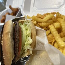 Wings Sports Grill - Burger combo with 6 wings and a drink