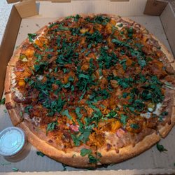 Central Pizza - Al pastor pizza - with beans, cheese, tocino jalapeno, pineapple, cilantro