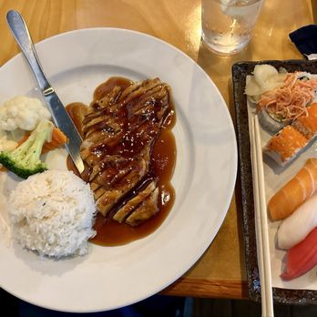 Wasabi Restaurant - Lunch special of Sushi and Chicken Teriyaki (3 pcs sushi, 4 pcs california roll, chicken teriyaki) - Nov 2024. - Sushi Bars Near Me - Cary, North Carolina